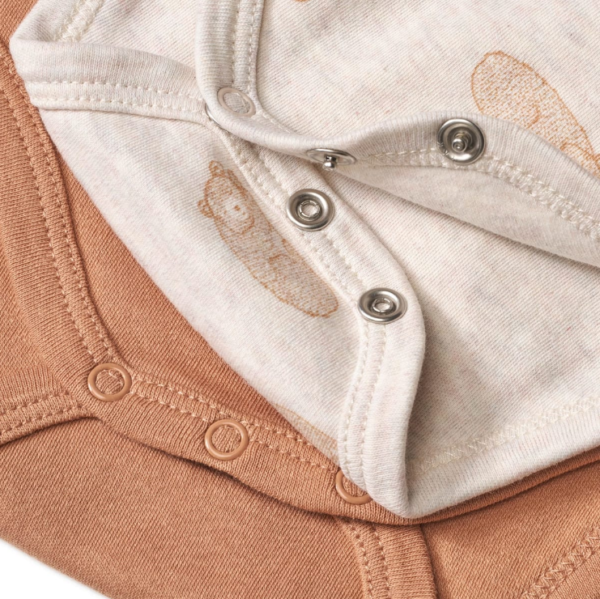 Bodys Langarm mit Bären-Muster, braun + beige, Gr. 74/80, 2 St