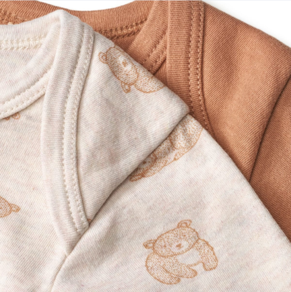 Bodys Langarm mit Bären-Muster, braun + beige, Gr. 74/80, 2 St